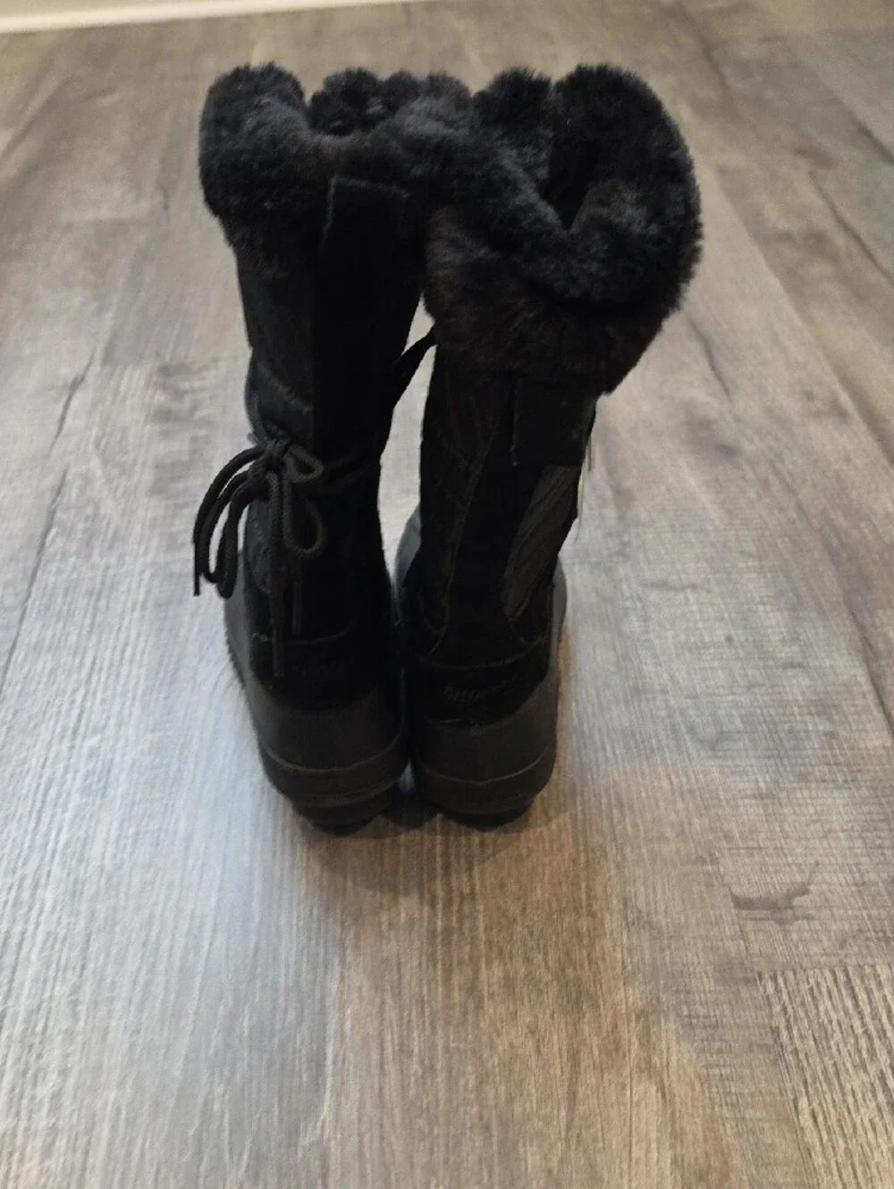 Khombu Black Faux-Fur Lace-Up Insulated Winter Boots 7 M